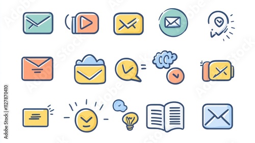 Unique icon set of editable stroke message designs, featuring transparent line art and dynamic overlaps on a clean white background