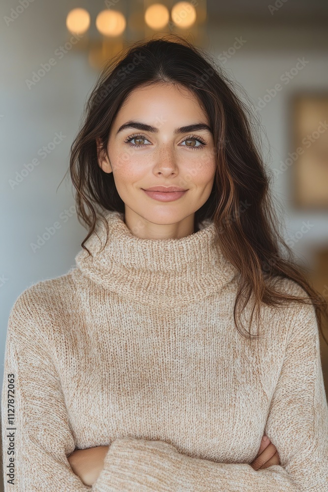 Confident Latin Entrepreneur Woman Posing in Cozy Office Space with Arms Crossed Confident Latin Entrepreneur Woman Posing in Cozy Office Space with Arms Crossed