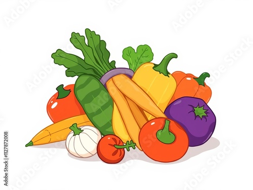 Colorful hand drawn fresh vegetables bundle isolated on white background, vegan products, vegetarian food, flat cartoon vector illustration, vegan, vegetables photo