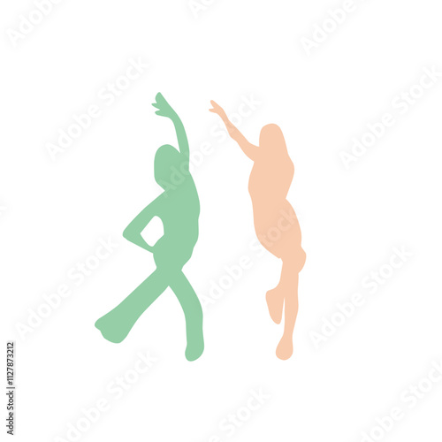 Dancing people color silhouette