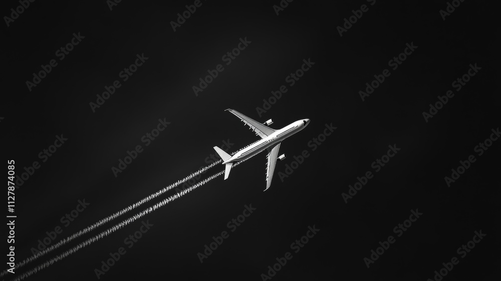 Airplane Flying in Clear Sky Leaving Contrails Behind Airplane Flying in Clear Sky Leaving Contrails Behind