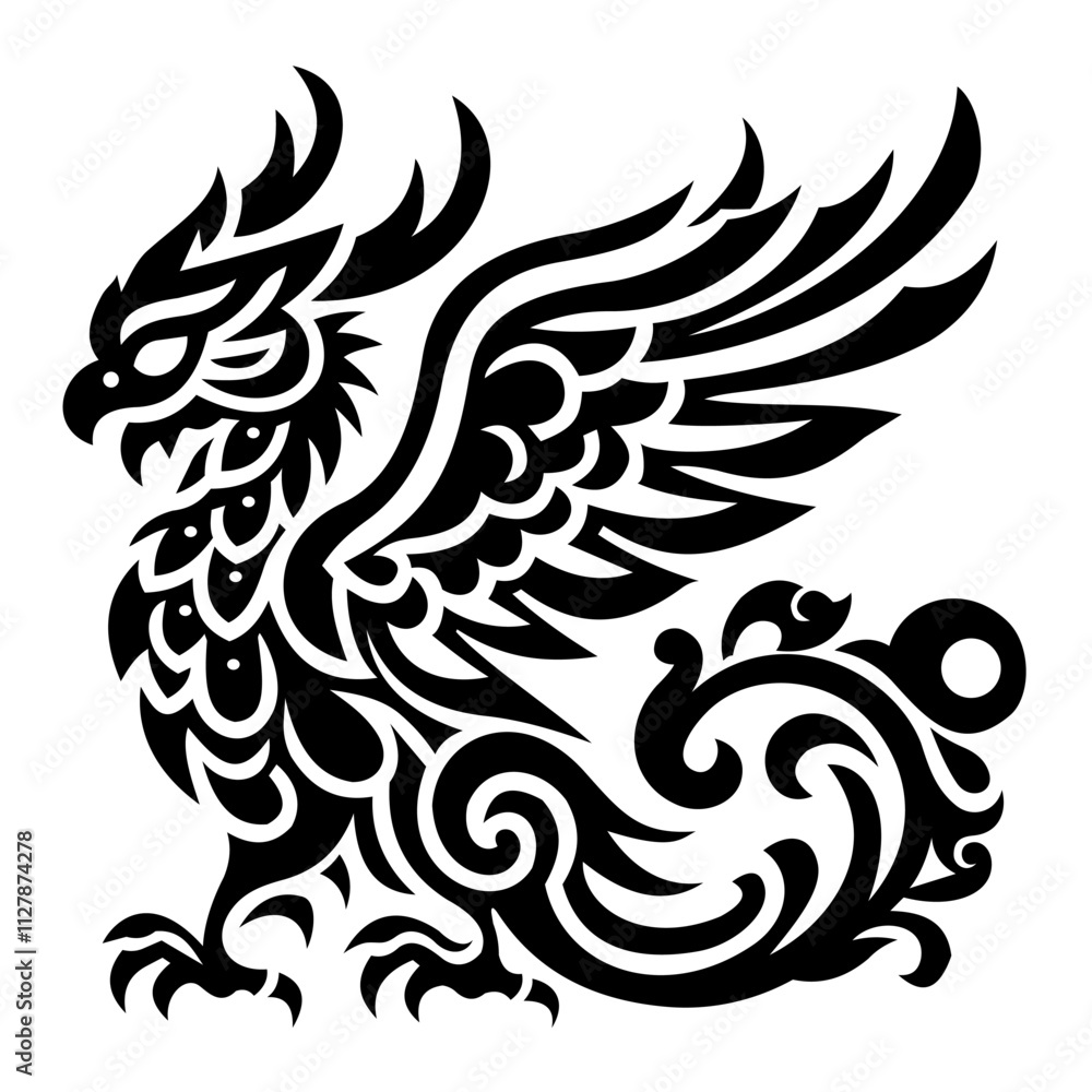 Fototapeta premium Bird dragon tattoo black white olw vector inspired 