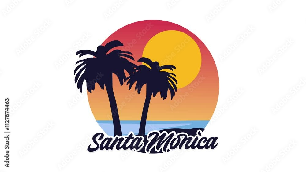 santa monica california with palm tree silhouette santa monica california with palm tree silhouette