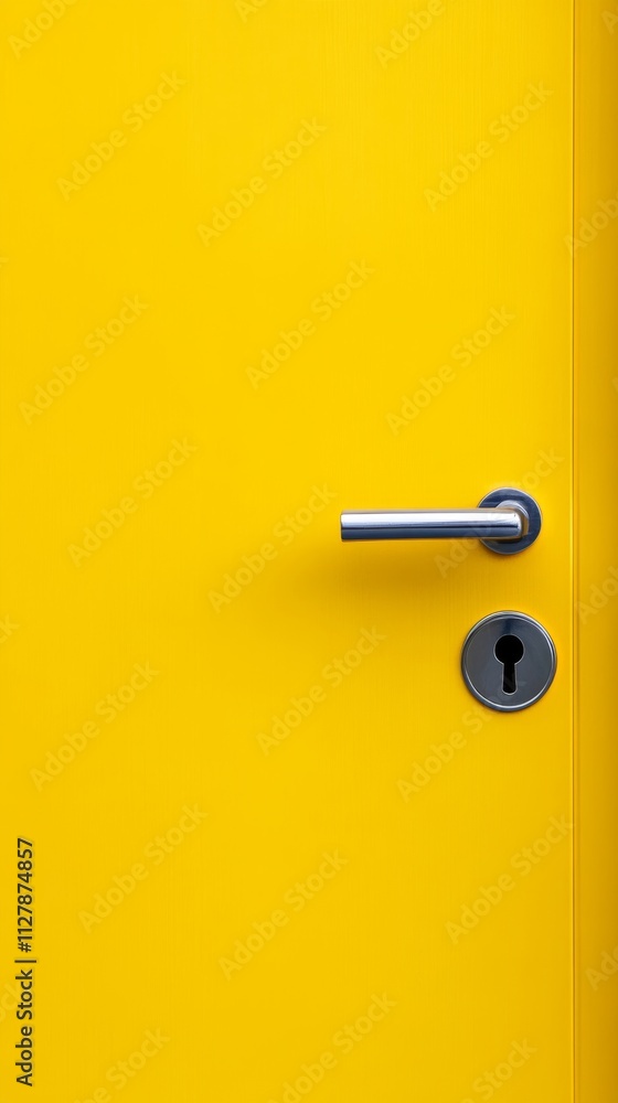 Bright Yellow Door with Modern Handle on Solid Background Bright Yellow Door with Modern Handle on Solid Background