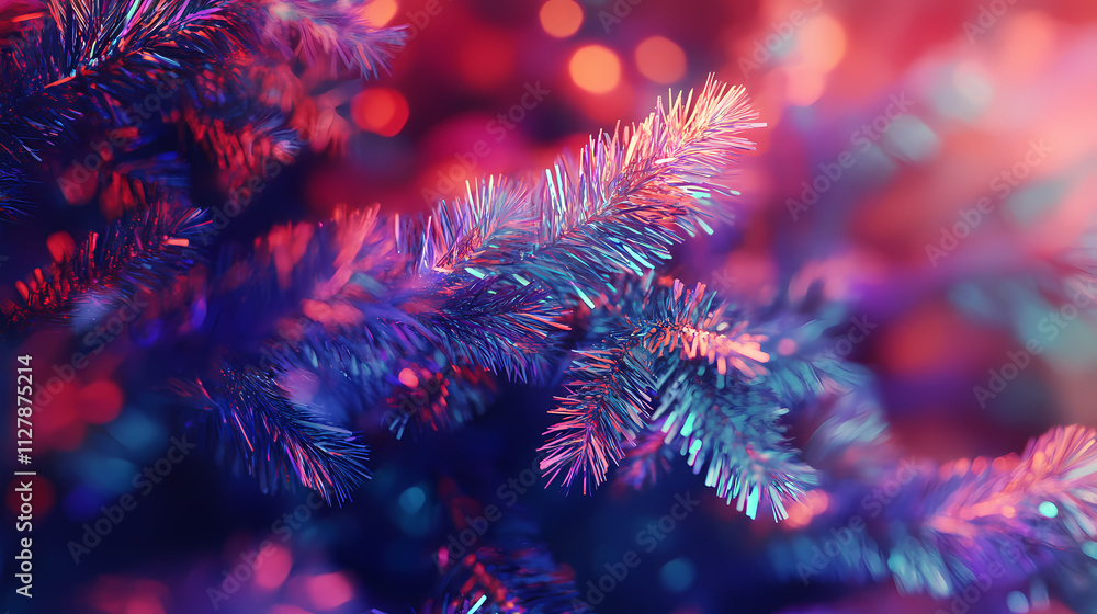 Closeup of a christmas tree with chromatic aberration halation effects - generative ai. Halation. Illustration Closeup of a christmas tree with chromatic aberration halation effects - generative ai. Halation. Illustration