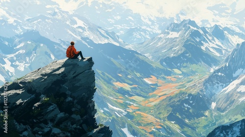 Mountain climbing adventure digital art scenic landscape eye-level view nature exploration