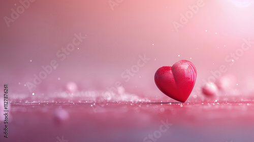 Shiny Red Heart On Pink Glittery Background