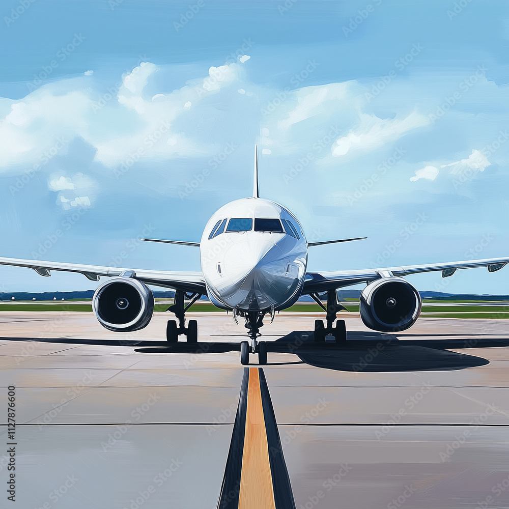 Obraz premium artwork of a front view airplane on a runway .