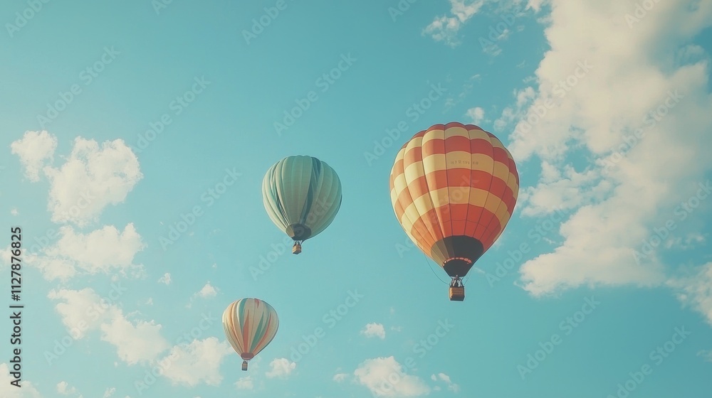Fototapeta premium Colorful Hot Air Balloons Floating in a Clear Blue Sky