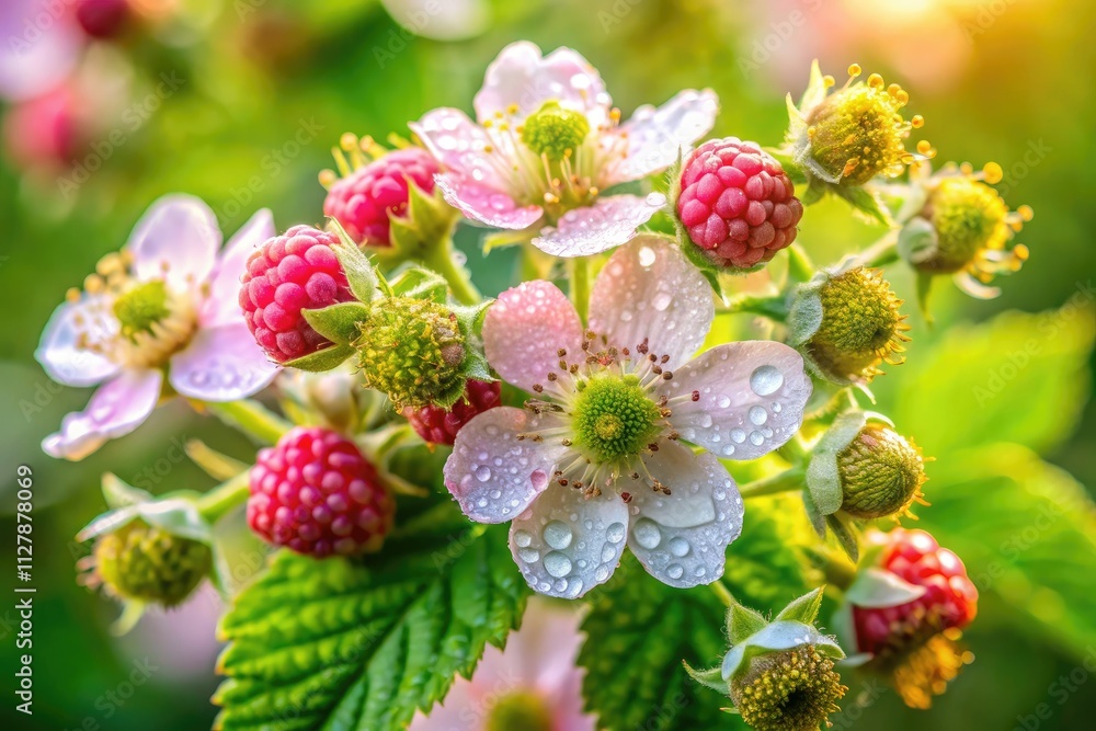 A vibrant food photo showcasing the delicate beauty of pink and white blackberry blooms. A vibrant food photo showcasing the delicate beauty of pink and white blackberry blooms.