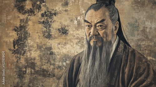 Wise old man, long gray beard, traditional robe.