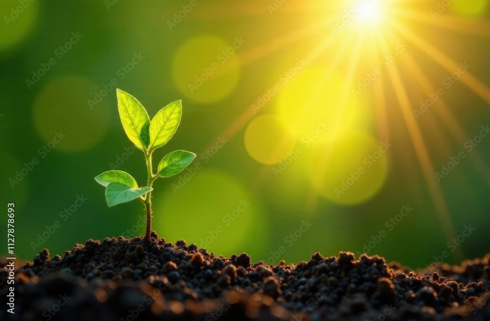 small green plant is growing in the dirt. The plant is surrounded by rocks and the water is calm. Concept of growth and life, as the plant is just beginning to sprout and thrive in its environment small green plant is growing in the dirt. The plant is surrounded by rocks and the water is calm. Concept of growth and life, as the plant is just beginning to sprout and thrive in its environment
