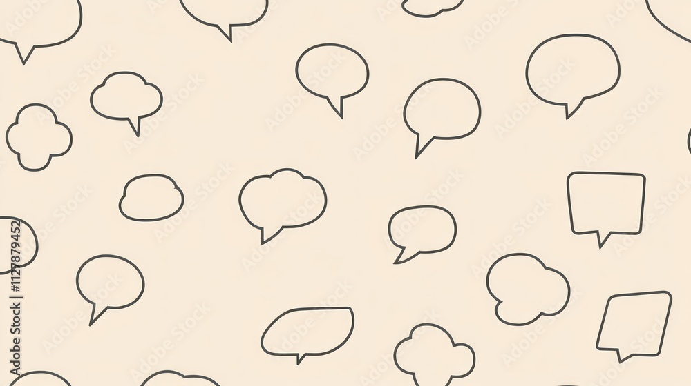 Elegant line icons of speech clouds with minimal strokes and rounded corners, displayed on a soft beige background Elegant line icons of speech clouds with minimal strokes and rounded corners, displayed on a soft beige background