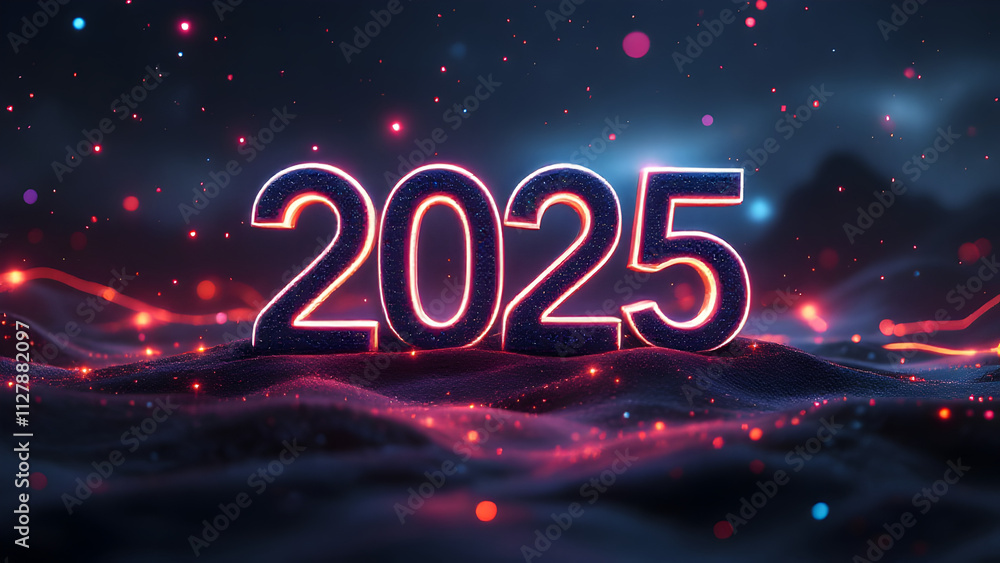 2025 new year 3d text on futuristic technology background. 2025 new year 3d text on futuristic technology background.