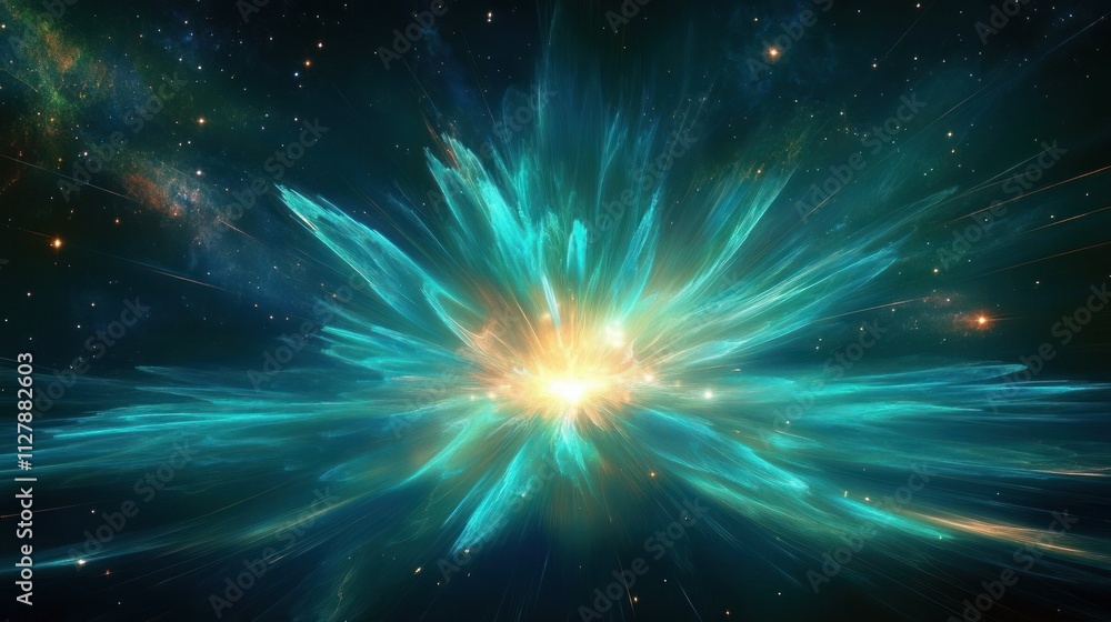 Abstract Vibrant Cosmic Explosion Surrealism Digital Design Background with Blue Teal Light Beams Starry Depth Abstract Vibrant Cosmic Explosion Surrealism Digital Design Background with Blue Teal Light Beams Starry Depth