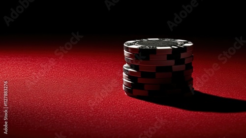 Stacked poker chips on a red felt surface with dramatic lighting.