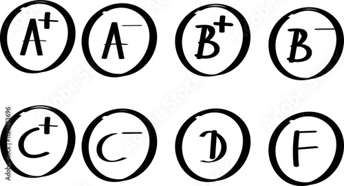 Hand-Drawn Alphabet Grades in Circular Frames