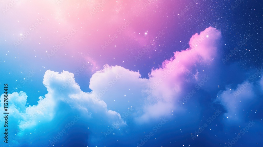 Fototapeta premium A dreamy sky filled with colorful clouds and twinkling stars.
