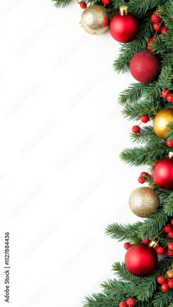 A white background with a red and gold Christmas tree with red A white background with a red and gold Christmas tree with red