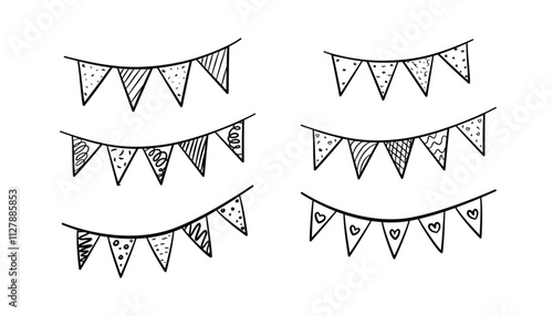 Birthday bunting outline collection illustration