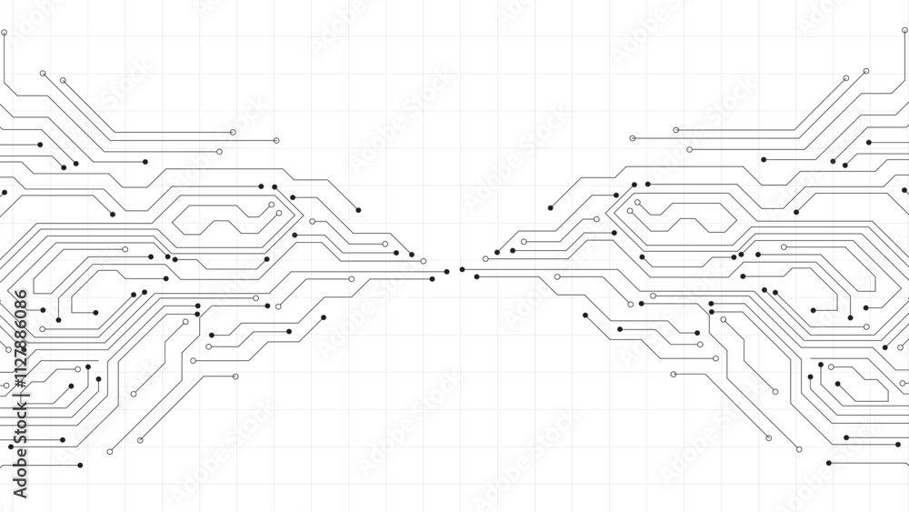 Fototapeta premium Vector. Electronic circuit with empty space on white background. Dots and lines connection circuit design