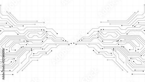 Vector. Electronic circuit with empty space on white background. Dots and lines connection circuit design