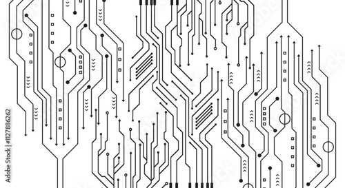 Computer circuit board texture. Technology pattern. Abstract illustration of silicon chip. Digital tech background in white and gray color