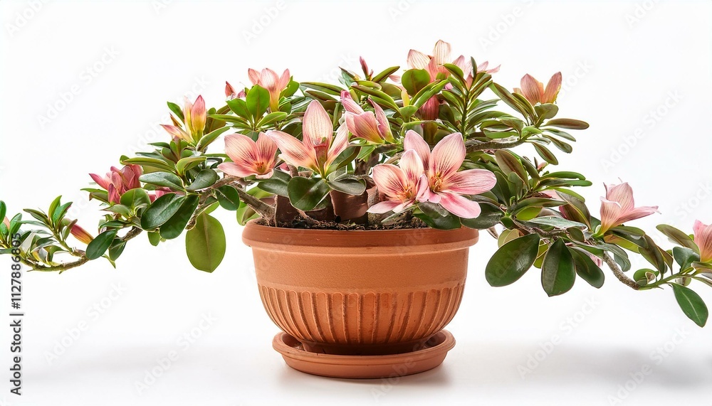 flower in pot or Plant in home planter pottery blossom on isolated white background flower in pot or Plant in home planter pottery blossom on isolated white background