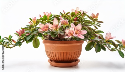 flower in pot or Plant in home planter pottery blossom on isolated white background