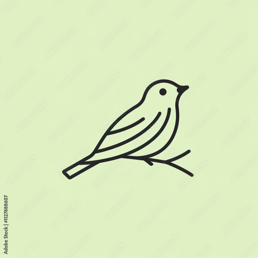 Obraz premium Simple line art bird perched on a branch.