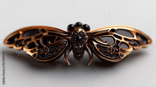 Intricate gold and black jeweled insect brooch. photo