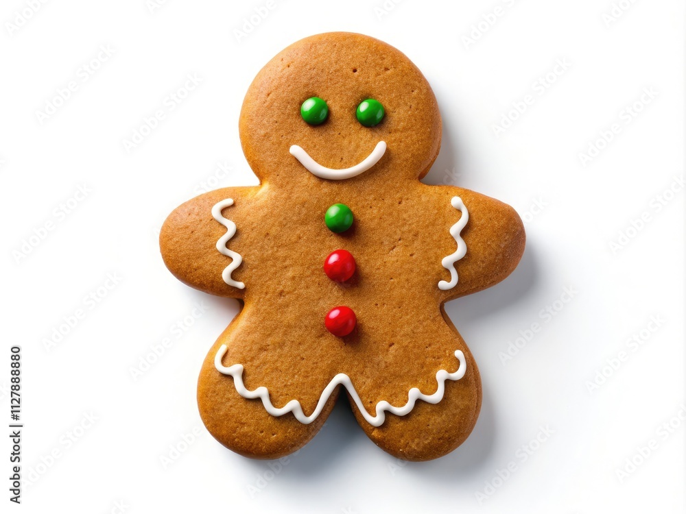 Delicious gingerbread man, top view, white background, ideal for Christmas baking. Delicious gingerbread man, top view, white background, ideal for Christmas baking.