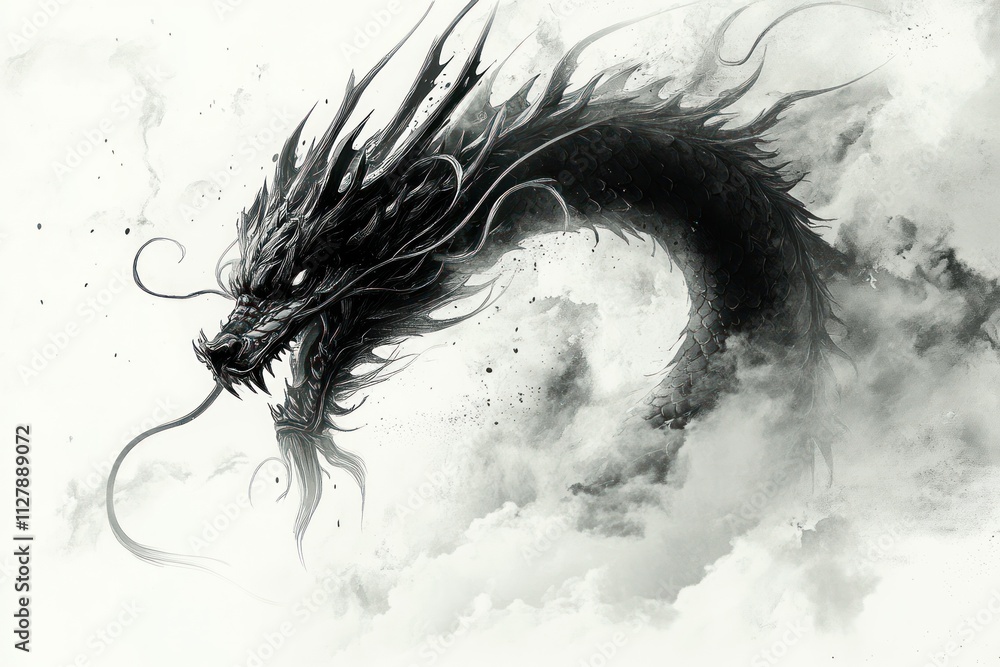 Black Dragon Ink Wash Illustration Black Dragon Ink Wash Illustration