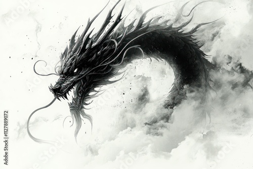 Black Dragon Ink Wash Illustration photo