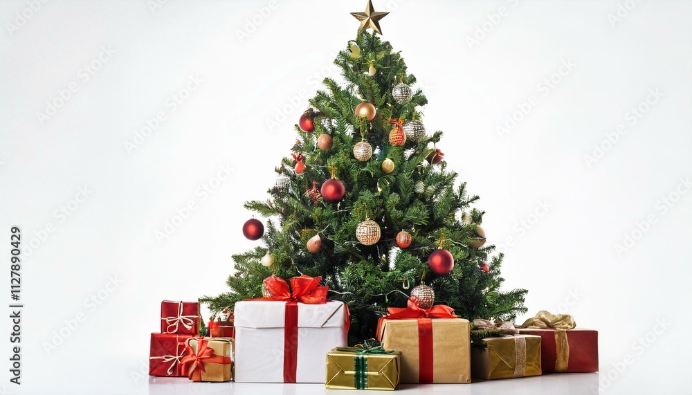 christmas tree and gifts or Festive Christmas tree with gifts on isolated white background christmas tree and gifts or Festive Christmas tree with gifts on isolated white background