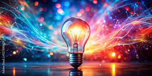 Illuminated Ideas A Glowing Lightbulb Against a Vibrant, Energetic Background