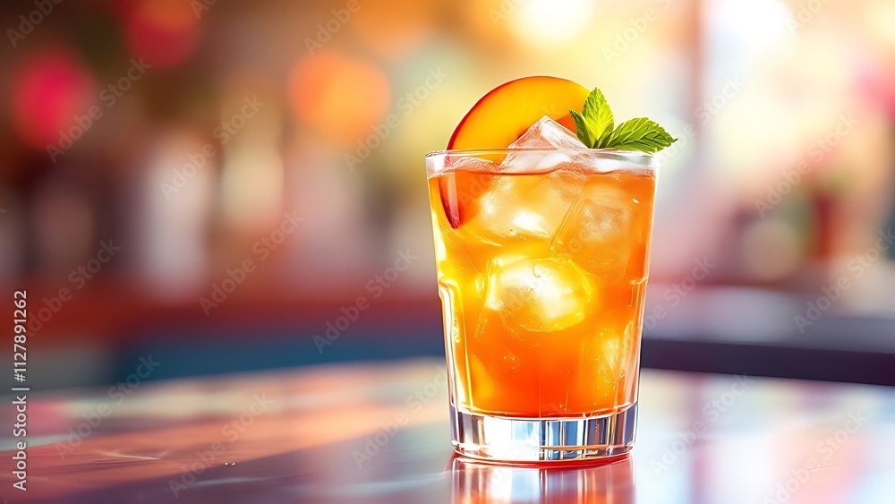 Refreshing peach cocktail served with mint garnish in a stylish glass, perfect for summer enjoyment. Refreshing peach cocktail served with mint garnish in a stylish glass, perfect for summer enjoyment.