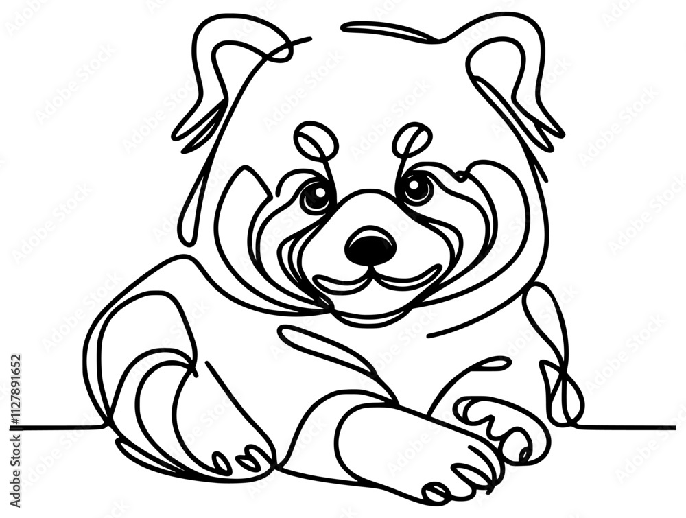 Obraz premium one line drawing cute red panda wild animal vector illustration template design