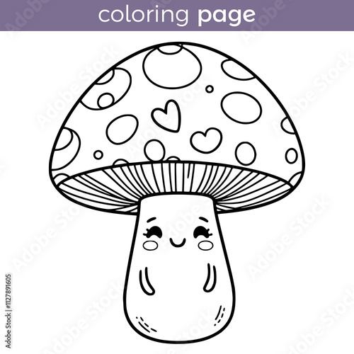 coloring page for kids happy mushroom character vector illustration template design