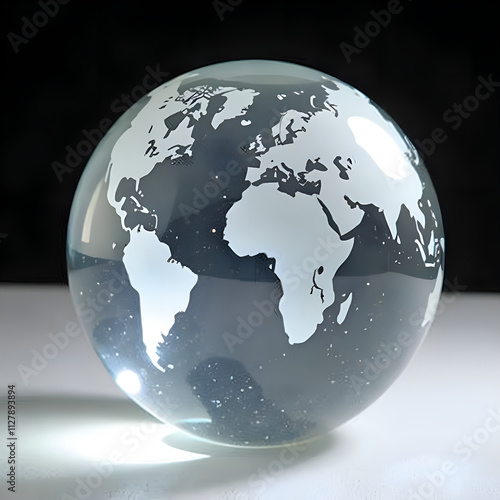 Illuminated glass globe representing earth s continents in a cosmic setting, digital of abstract concept. photo