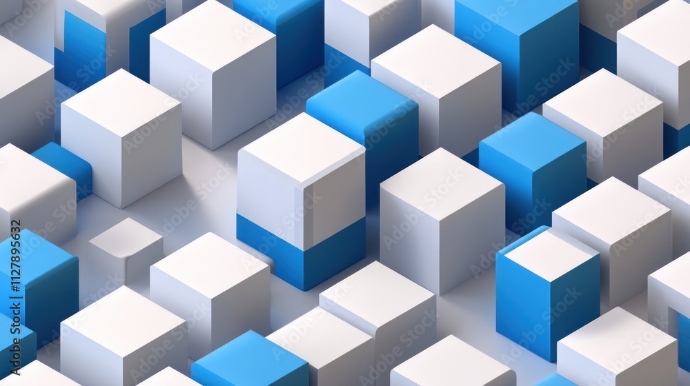 Abstract 3D rendering of white and blue cubes. Abstract 3D rendering of white and blue cubes.