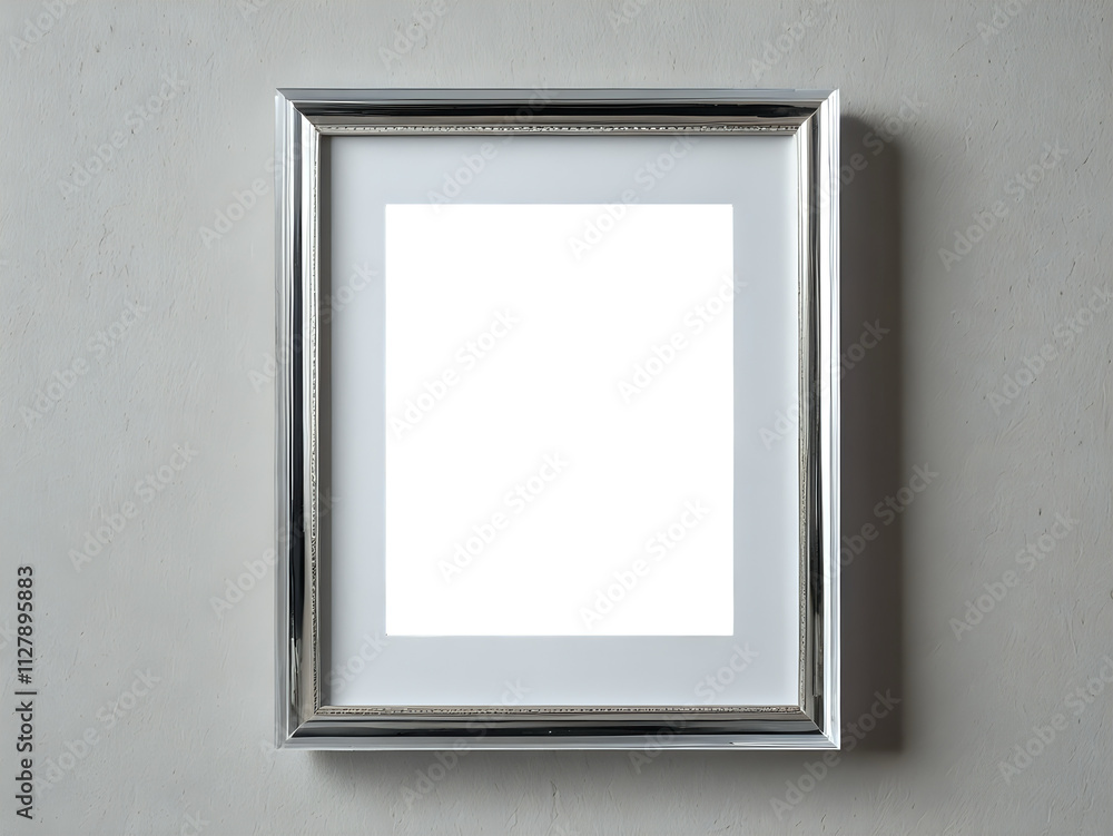 Silver Crystal or glass rectangular photo or picture frame template mounted on white wall. 300dpi Silver Crystal or glass rectangular photo or picture frame template mounted on white wall. 300dpi