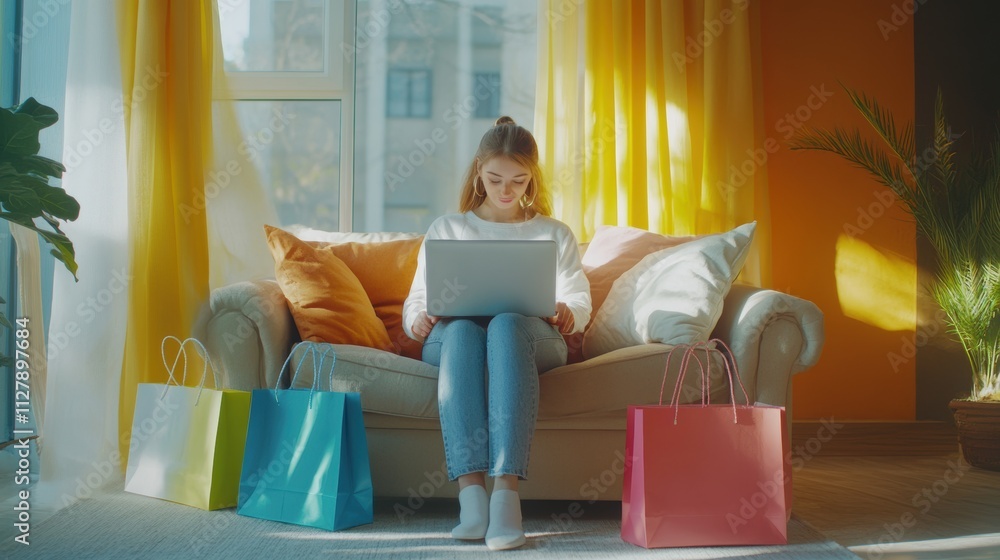 Shopper doing online shopping with a computer. Online shopping concept. Shopper doing online shopping with a computer. Online shopping concept.