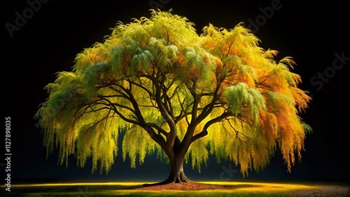 Stunning 3D Illustration of Salix Integra Tree Silhouette Isolated on Black Background for Nature and Landscape Photography Enthusiasts photo