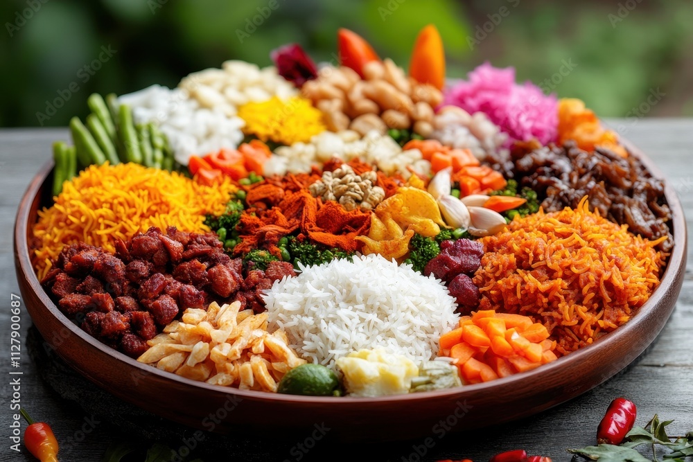Elegant Biryani Dish with Fragrant Rice and Colorful Ingredients Elegant Biryani Dish with Fragrant Rice and Colorful Ingredients
