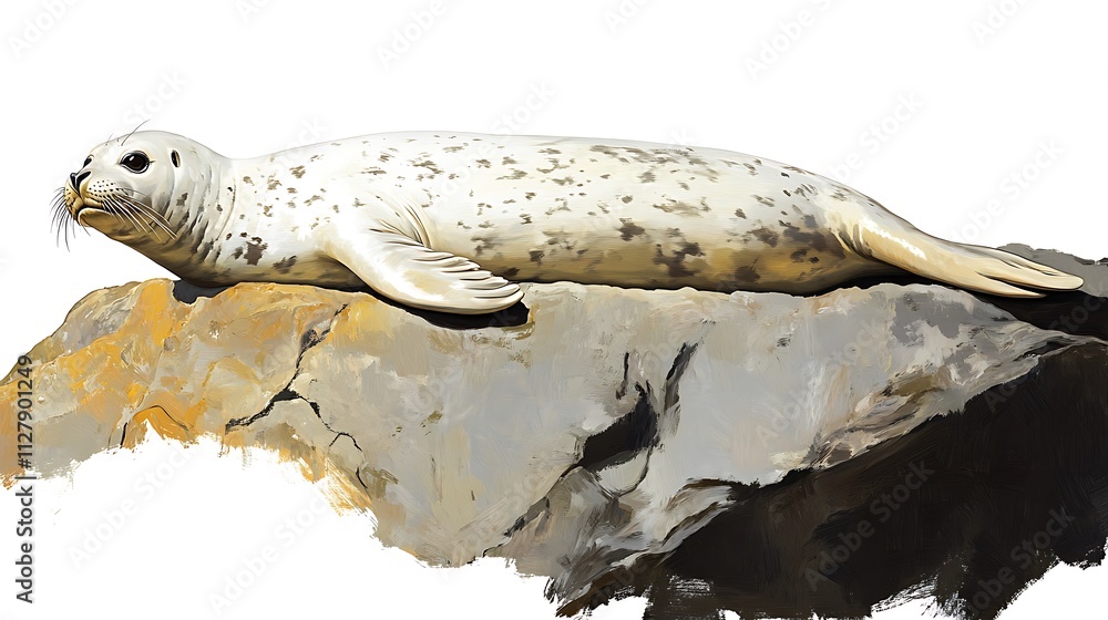 Obraz premium A clean white-style image of A photorealistic image of a seal lounging on a rock. 