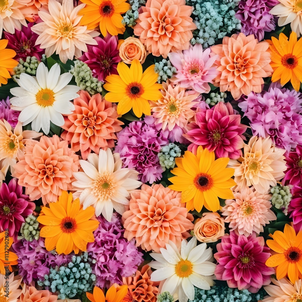 A vibrant bouquet of pink and purple chrysanthemums and daisies blooms in a summer garden A vibrant bouquet of pink and purple chrysanthemums and daisies blooms in a summer garden