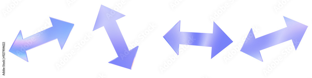 Set of 4 3d glass 2 heads arrow shape with aberration effect isolated on a transparent background. Blue tone. 3d transparent elements for graphic design. Set of 4 3d glass 2 heads arrow shape with aberration effect isolated on a transparent background. Blue tone. 3d transparent elements for graphic design.