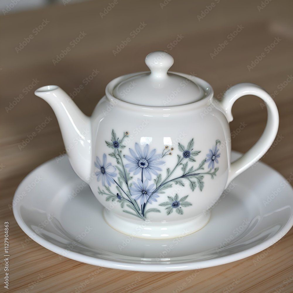 Elegant teapot with floral design on a subtle wooden surface, photorealistic of still life concept. Elegant teapot with floral design on a subtle wooden surface, photorealistic of still life concept.