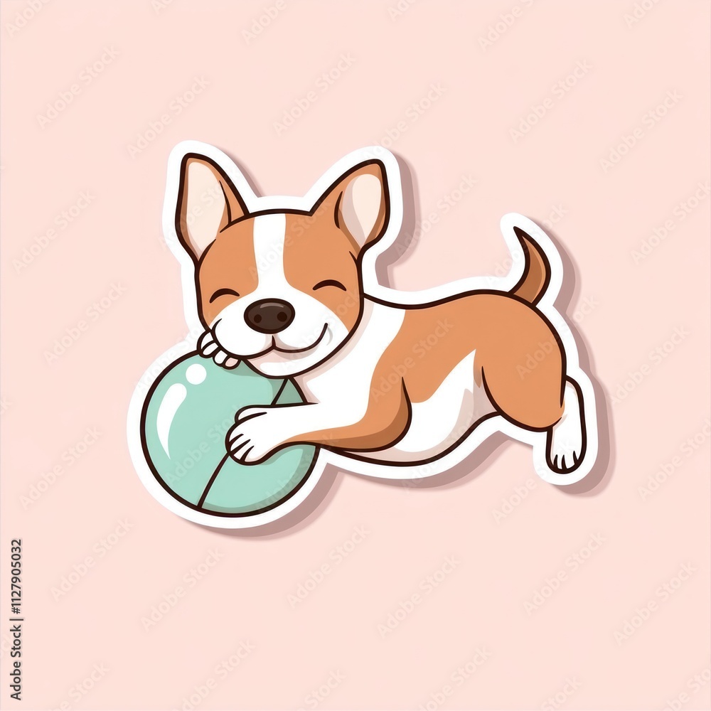 Cute cartoon puppy playing with ball. Cute cartoon puppy playing with ball.